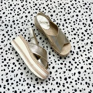 Marc Fisher | Gandy Gold Leather Platform Espadrille Sandals Womens Size 9